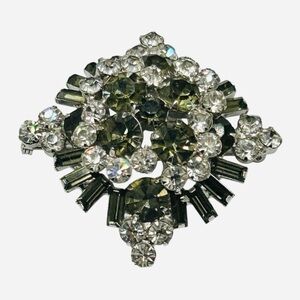 Vintage Black Diamond Rhinestone Layered Ornate Brooch